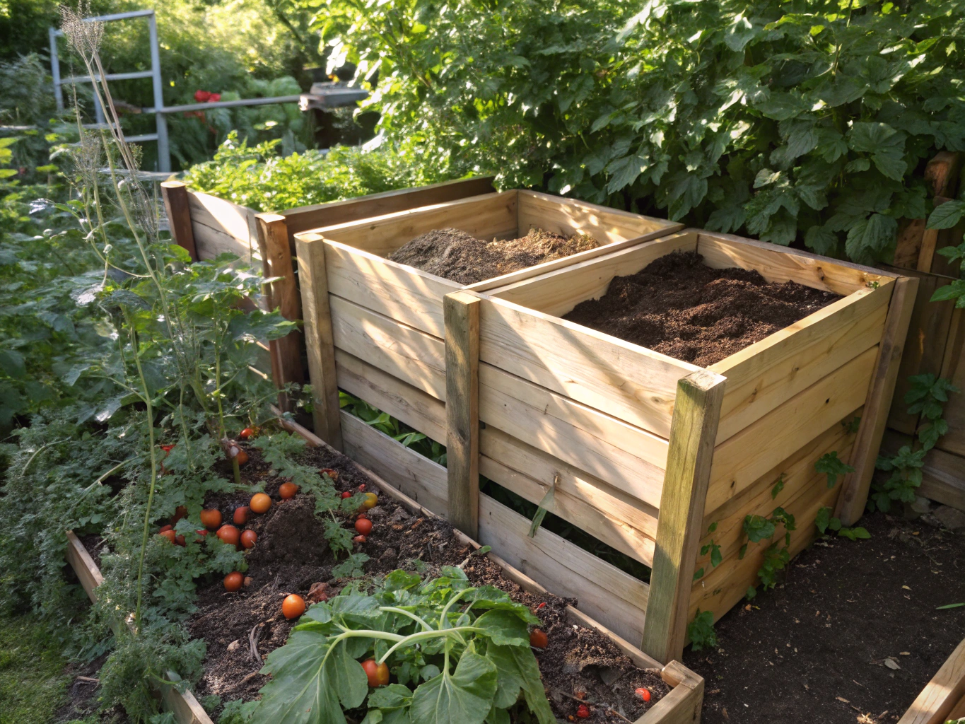 Community composting bins and organic soil, 2021.