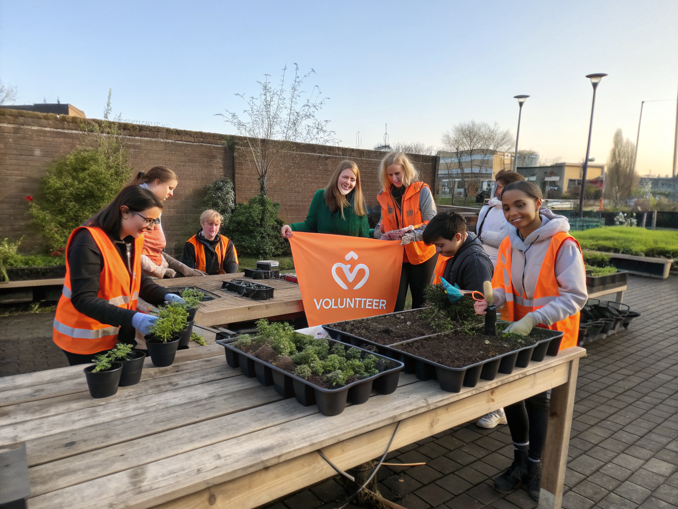 Community members clearing the original garden lot, 2018.