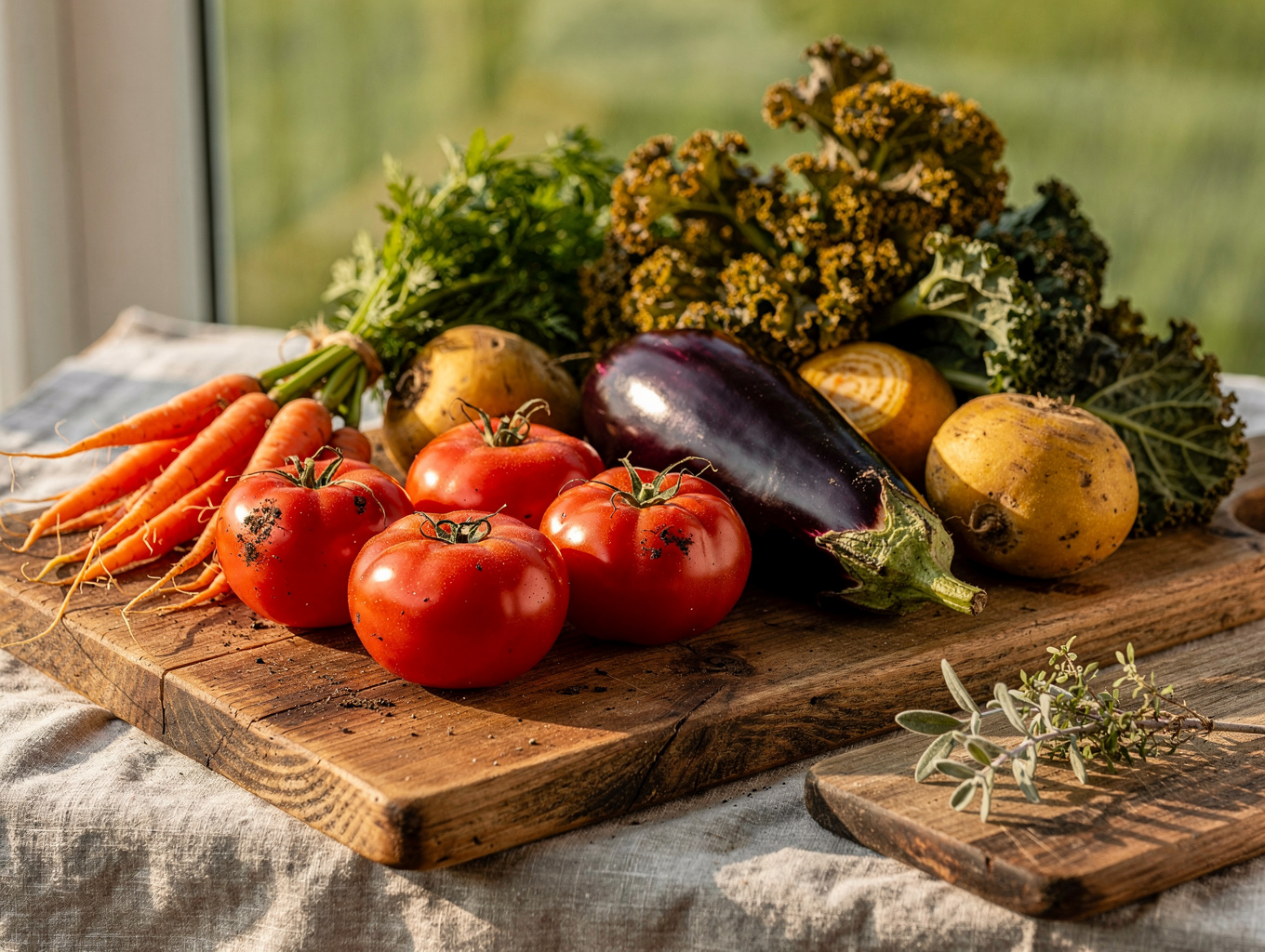 Freshly picked seasonal vegetables from the garden, 2019.