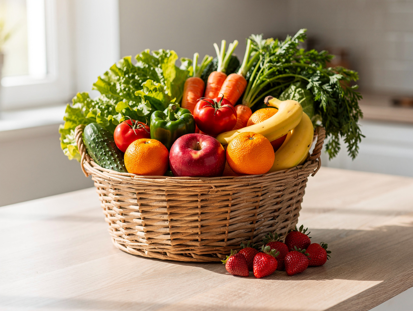 Basket full of fresh seasonal vegetables
