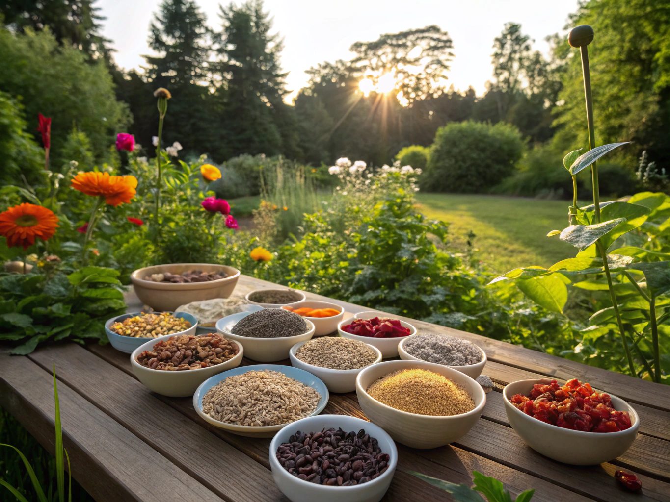 Heirloom seeds drying on a wooden tray